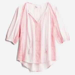 Katie Sturino Boho Textured Top Red Striped Cotton Women’s Size Medium